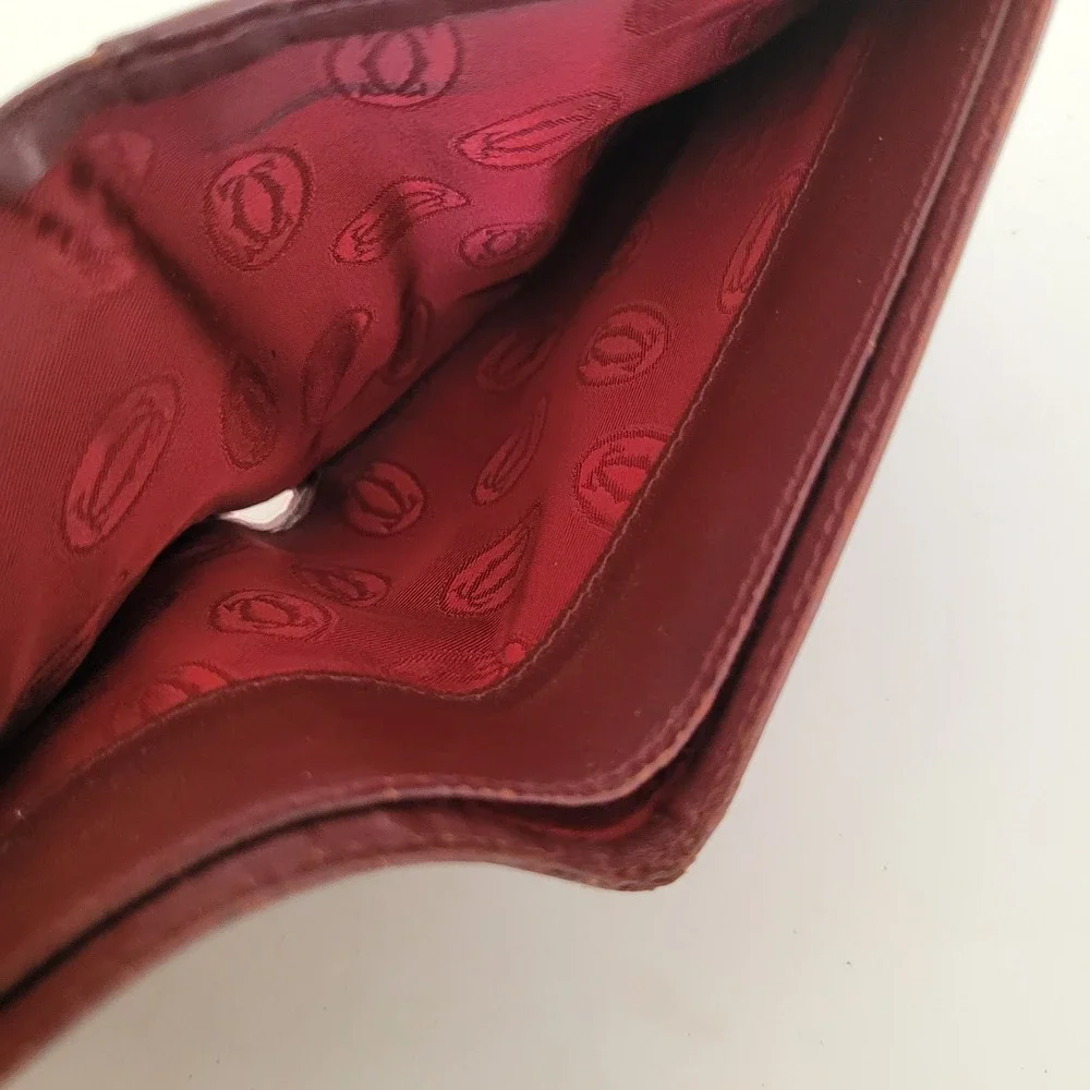 Cartier Must de Cartier Burgundy Leather Bifold Wallet Gold Corners Italy Vintag